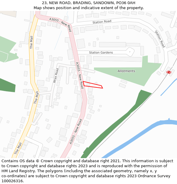 23, NEW ROAD, BRADING, SANDOWN, PO36 0AH: Location map and indicative extent of plot