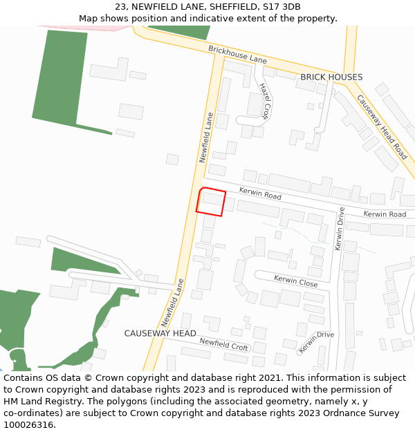 23, NEWFIELD LANE, SHEFFIELD, S17 3DB: Location map and indicative extent of plot