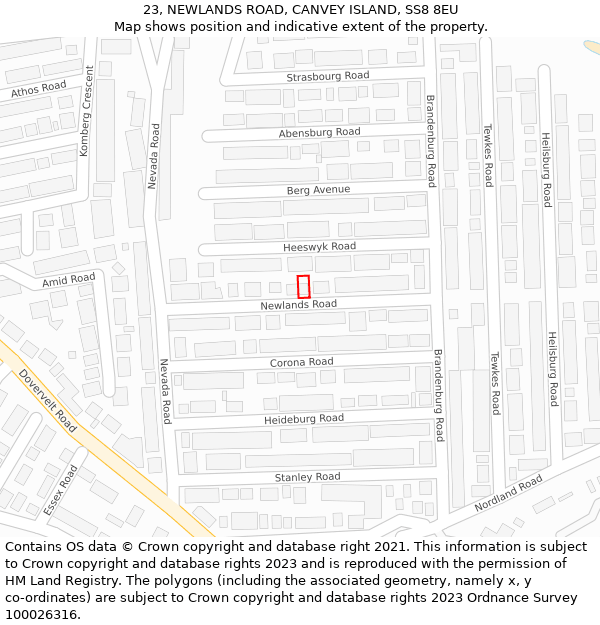 23, NEWLANDS ROAD, CANVEY ISLAND, SS8 8EU: Location map and indicative extent of plot