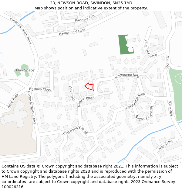 23, NEWSON ROAD, SWINDON, SN25 1AD: Location map and indicative extent of plot