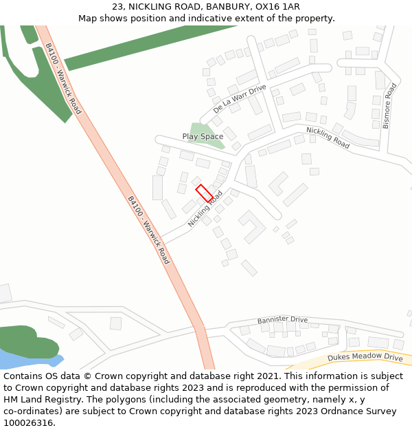 23, NICKLING ROAD, BANBURY, OX16 1AR: Location map and indicative extent of plot