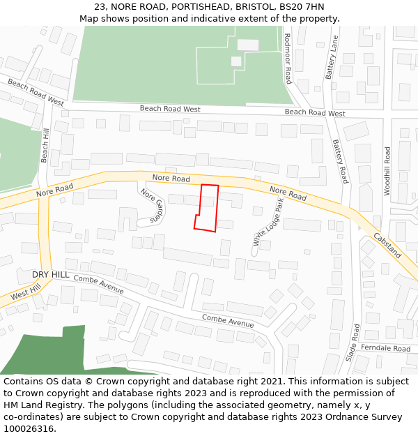 23, NORE ROAD, PORTISHEAD, BRISTOL, BS20 7HN: Location map and indicative extent of plot