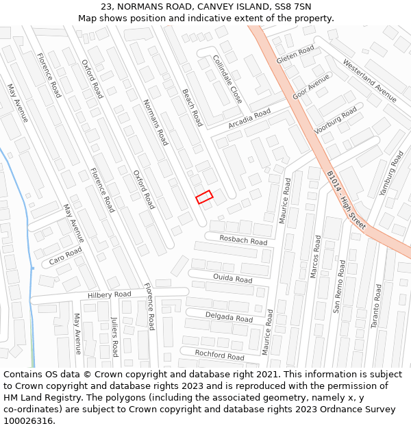 23, NORMANS ROAD, CANVEY ISLAND, SS8 7SN: Location map and indicative extent of plot