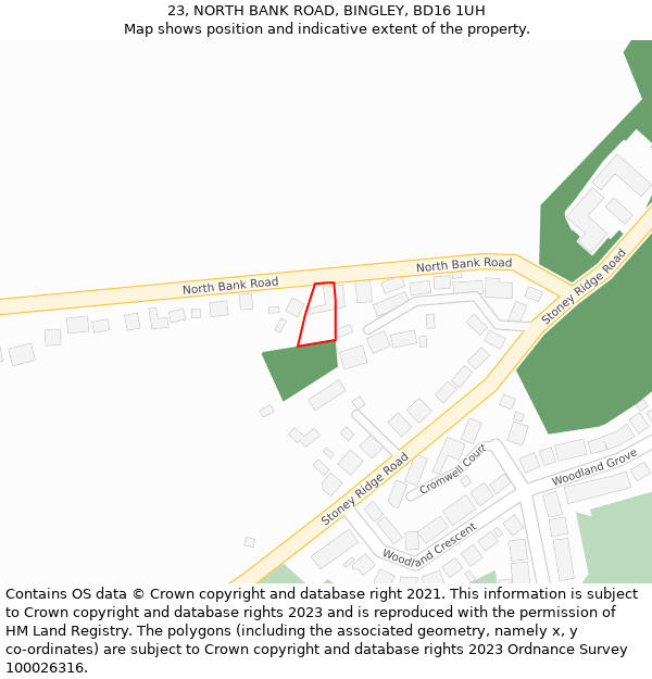 23, NORTH BANK ROAD, BINGLEY, BD16 1UH: Location map and indicative extent of plot