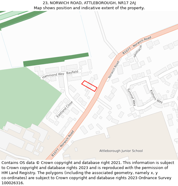 23, NORWICH ROAD, ATTLEBOROUGH, NR17 2AJ: Location map and indicative extent of plot