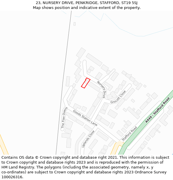 23, NURSERY DRIVE, PENKRIDGE, STAFFORD, ST19 5SJ: Location map and indicative extent of plot
