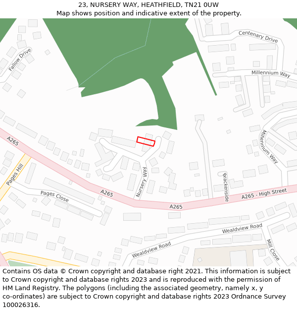 23, NURSERY WAY, HEATHFIELD, TN21 0UW: Location map and indicative extent of plot
