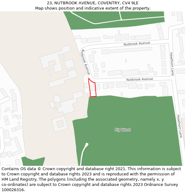23, NUTBROOK AVENUE, COVENTRY, CV4 9LE: Location map and indicative extent of plot