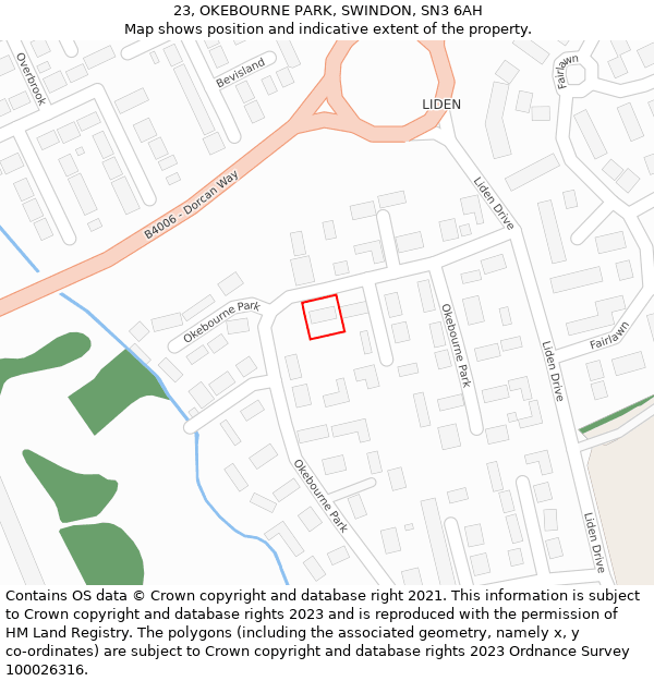 23, OKEBOURNE PARK, SWINDON, SN3 6AH: Location map and indicative extent of plot