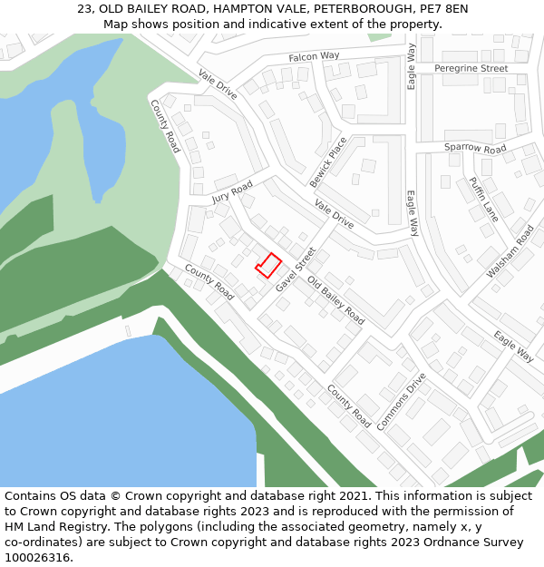 23, OLD BAILEY ROAD, HAMPTON VALE, PETERBOROUGH, PE7 8EN: Location map and indicative extent of plot