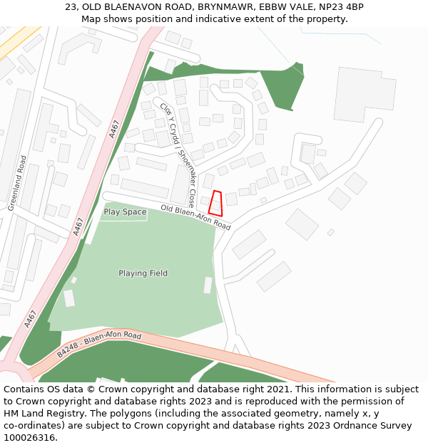 23, OLD BLAENAVON ROAD, BRYNMAWR, EBBW VALE, NP23 4BP: Location map and indicative extent of plot