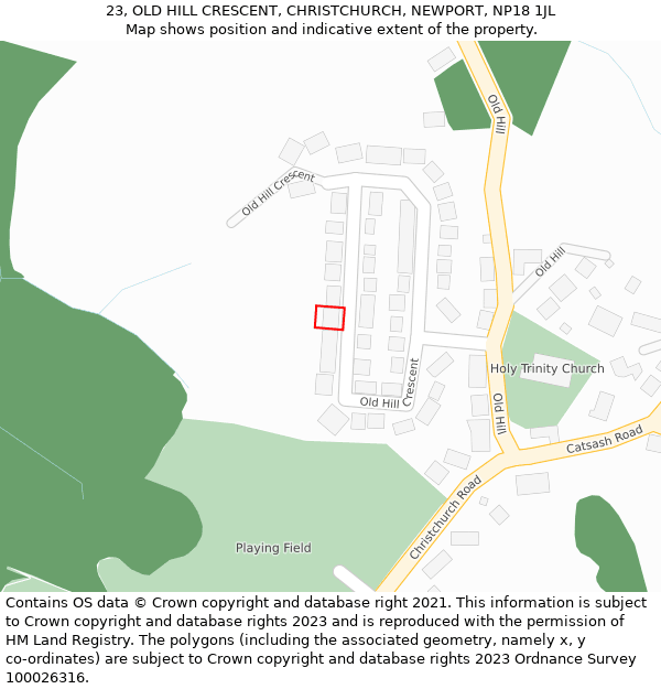 23, OLD HILL CRESCENT, CHRISTCHURCH, NEWPORT, NP18 1JL: Location map and indicative extent of plot