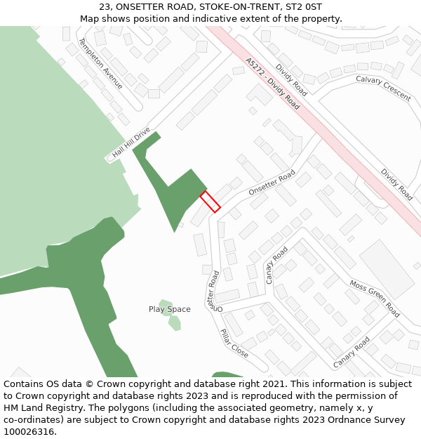 23, ONSETTER ROAD, STOKE-ON-TRENT, ST2 0ST: Location map and indicative extent of plot