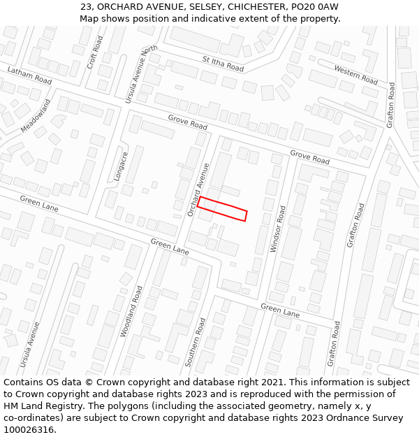 23, ORCHARD AVENUE, SELSEY, CHICHESTER, PO20 0AW: Location map and indicative extent of plot