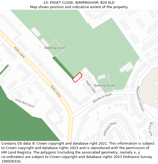 23, PAGET CLOSE, BIRMINGHAM, B24 0LD: Location map and indicative extent of plot