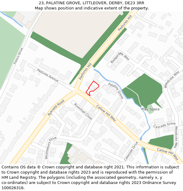 23, PALATINE GROVE, LITTLEOVER, DERBY, DE23 3RR: Location map and indicative extent of plot
