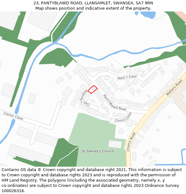 23, PANTYBLAWD ROAD, LLANSAMLET, SWANSEA, SA7 9RN: Location map and indicative extent of plot