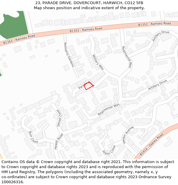 23, PARADE DRIVE, DOVERCOURT, HARWICH, CO12 5FB: Location map and indicative extent of plot