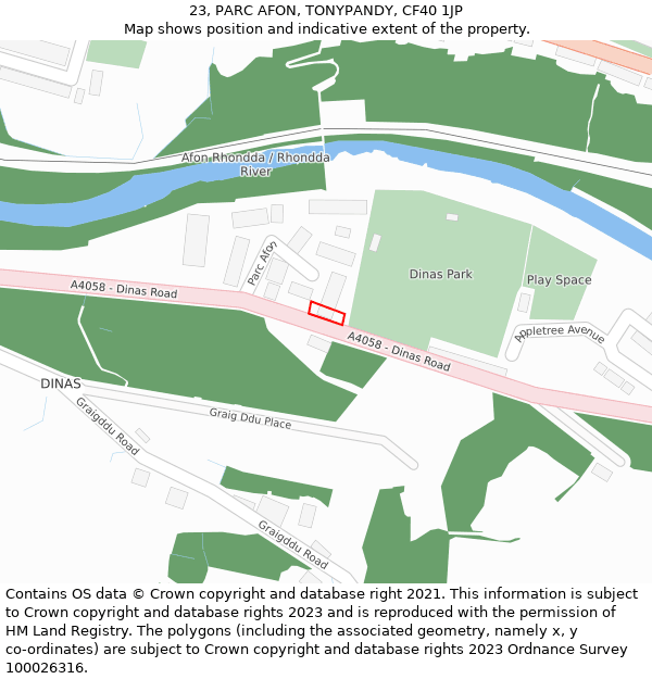 23, PARC AFON, TONYPANDY, CF40 1JP: Location map and indicative extent of plot