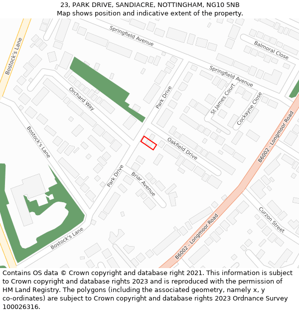 23, PARK DRIVE, SANDIACRE, NOTTINGHAM, NG10 5NB: Location map and indicative extent of plot