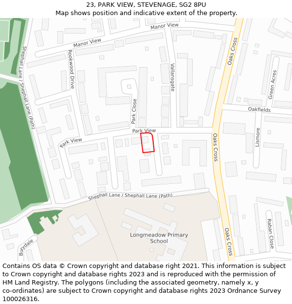 23, PARK VIEW, STEVENAGE, SG2 8PU: Location map and indicative extent of plot