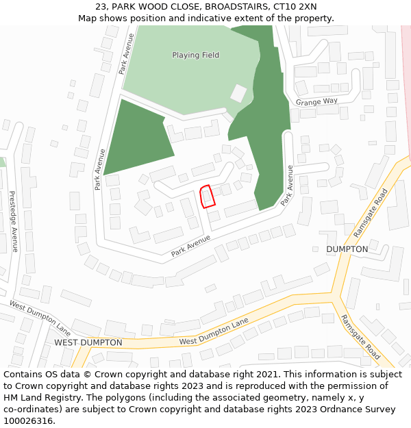 23, PARK WOOD CLOSE, BROADSTAIRS, CT10 2XN: Location map and indicative extent of plot