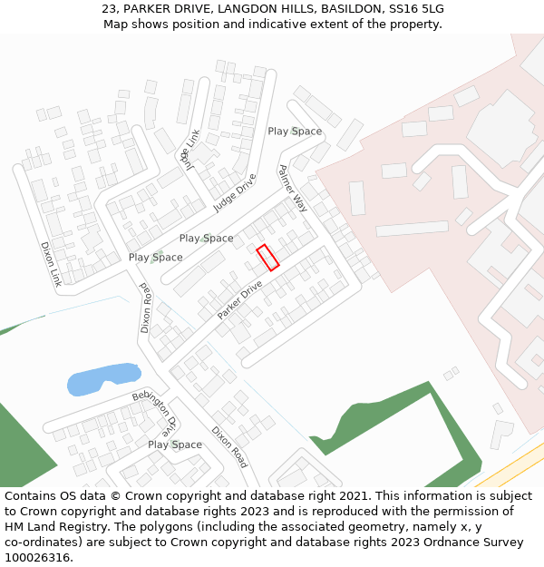23, PARKER DRIVE, LANGDON HILLS, BASILDON, SS16 5LG: Location map and indicative extent of plot