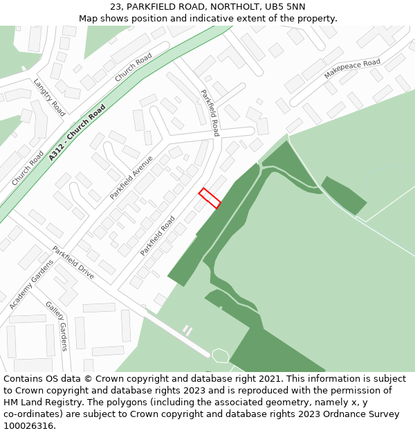23, PARKFIELD ROAD, NORTHOLT, UB5 5NN: Location map and indicative extent of plot