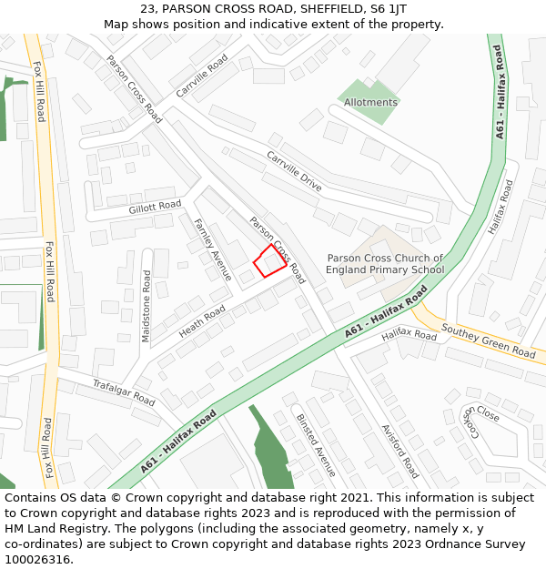 23, PARSON CROSS ROAD, SHEFFIELD, S6 1JT: Location map and indicative extent of plot