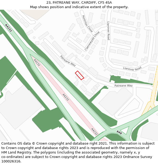 23, PATREANE WAY, CARDIFF, CF5 4SA: Location map and indicative extent of plot