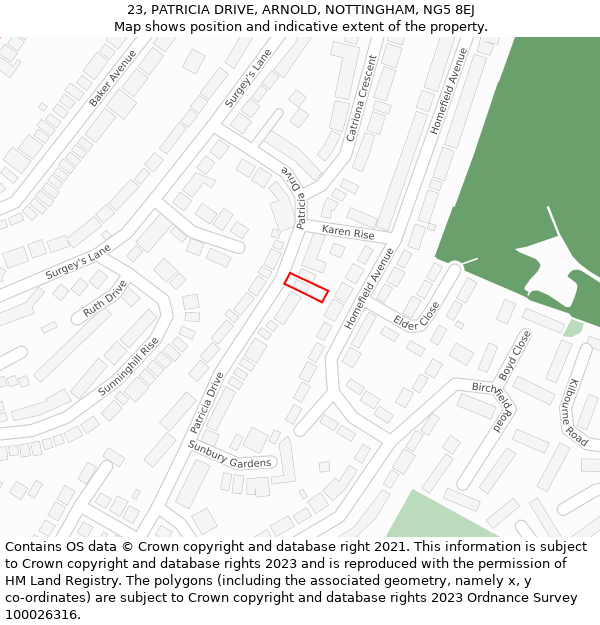 23, PATRICIA DRIVE, ARNOLD, NOTTINGHAM, NG5 8EJ: Location map and indicative extent of plot