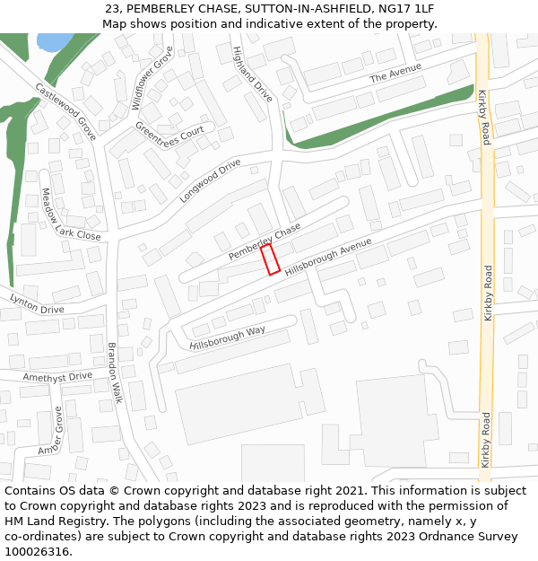 23, PEMBERLEY CHASE, SUTTON-IN-ASHFIELD, NG17 1LF: Location map and indicative extent of plot