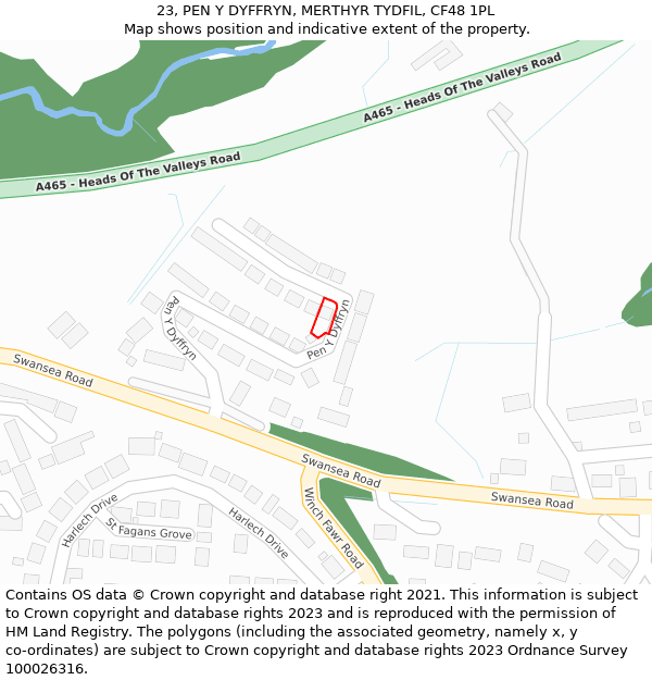 23, PEN Y DYFFRYN, MERTHYR TYDFIL, CF48 1PL: Location map and indicative extent of plot