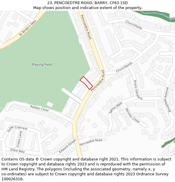 23, PENCOEDTRE ROAD, BARRY, CF63 1SD: Location map and indicative extent of plot