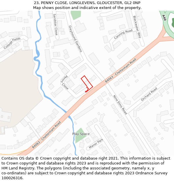 23, PENNY CLOSE, LONGLEVENS, GLOUCESTER, GL2 0NP: Location map and indicative extent of plot