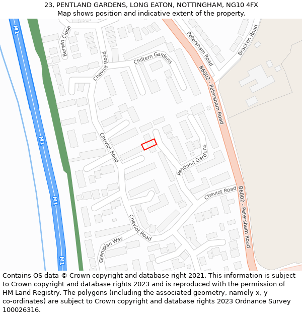 23, PENTLAND GARDENS, LONG EATON, NOTTINGHAM, NG10 4FX: Location map and indicative extent of plot