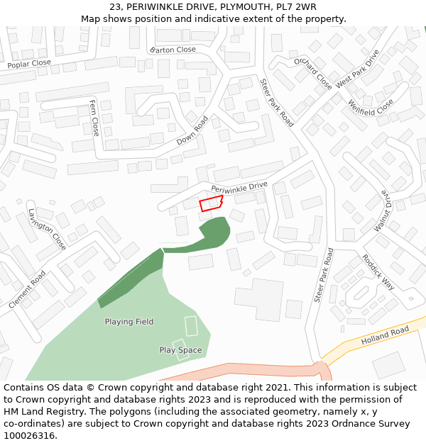 23, PERIWINKLE DRIVE, PLYMOUTH, PL7 2WR: Location map and indicative extent of plot