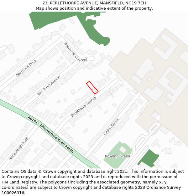 23, PERLETHORPE AVENUE, MANSFIELD, NG19 7EH: Location map and indicative extent of plot