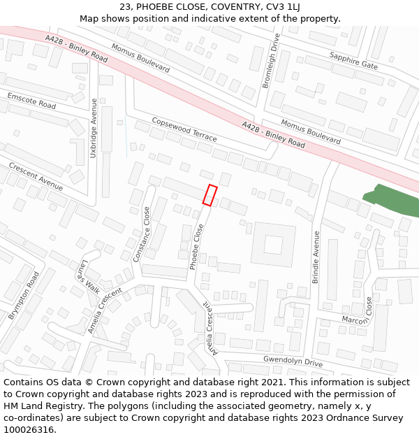 23, PHOEBE CLOSE, COVENTRY, CV3 1LJ: Location map and indicative extent of plot