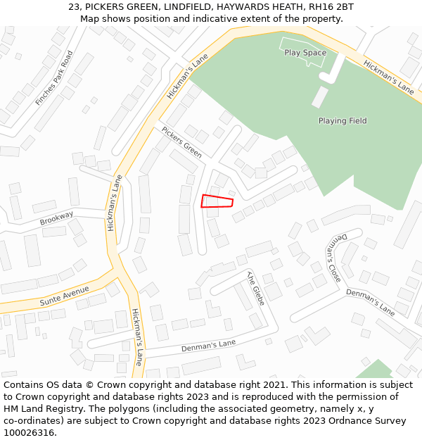 23, PICKERS GREEN, LINDFIELD, HAYWARDS HEATH, RH16 2BT: Location map and indicative extent of plot