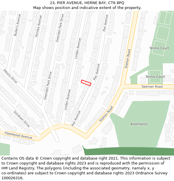 23, PIER AVENUE, HERNE BAY, CT6 8PQ: Location map and indicative extent of plot