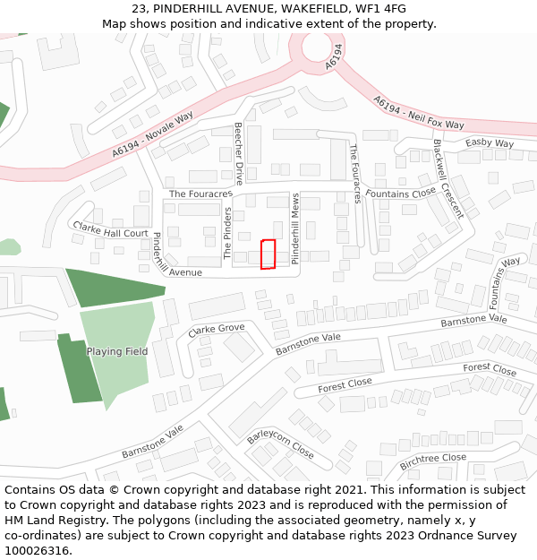 23, PINDERHILL AVENUE, WAKEFIELD, WF1 4FG: Location map and indicative extent of plot