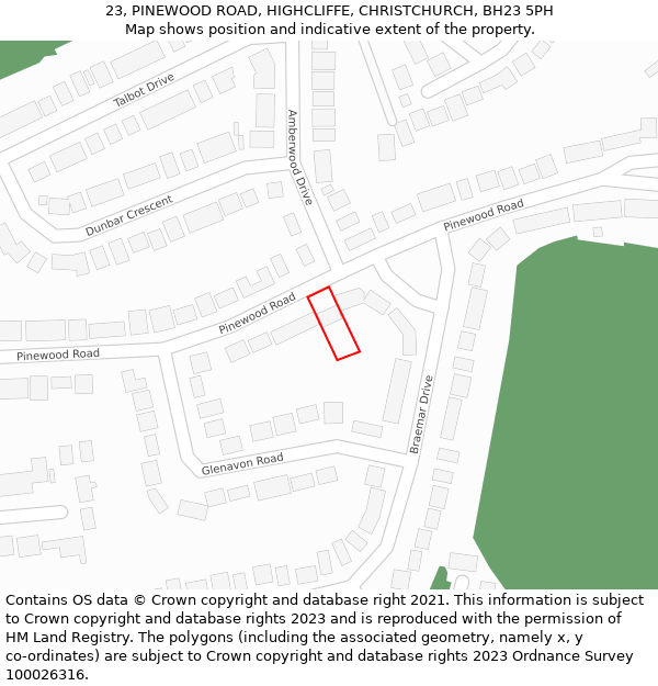 23, PINEWOOD ROAD, HIGHCLIFFE, CHRISTCHURCH, BH23 5PH: Location map and indicative extent of plot