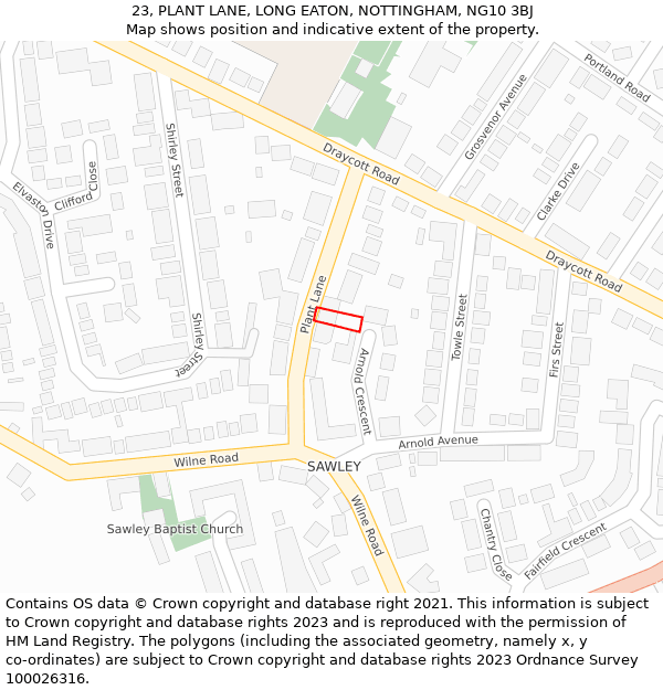 23, PLANT LANE, LONG EATON, NOTTINGHAM, NG10 3BJ: Location map and indicative extent of plot