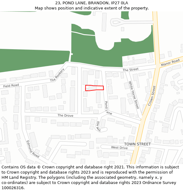 23, POND LANE, BRANDON, IP27 0LA: Location map and indicative extent of plot