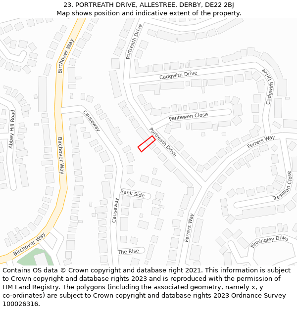 23, PORTREATH DRIVE, ALLESTREE, DERBY, DE22 2BJ: Location map and indicative extent of plot