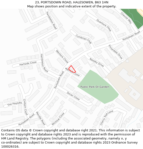 23, PORTSDOWN ROAD, HALESOWEN, B63 1HN: Location map and indicative extent of plot