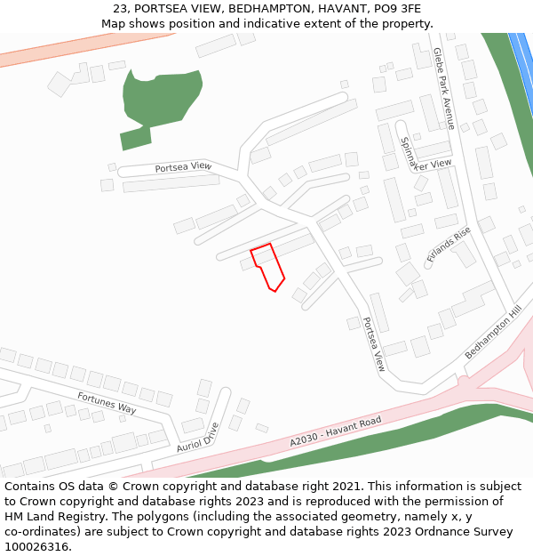23, PORTSEA VIEW, BEDHAMPTON, HAVANT, PO9 3FE: Location map and indicative extent of plot