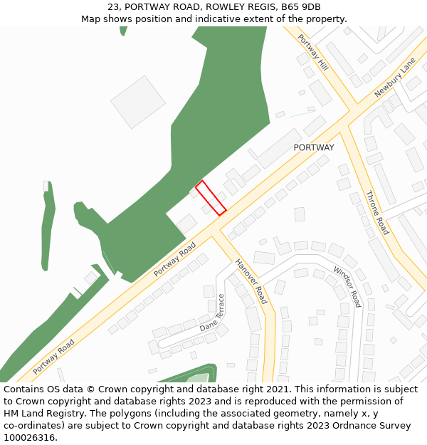 23, PORTWAY ROAD, ROWLEY REGIS, B65 9DB: Location map and indicative extent of plot