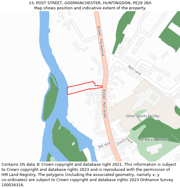 23, POST STREET, GODMANCHESTER, HUNTINGDON, PE29 2BA: Location map and indicative extent of plot